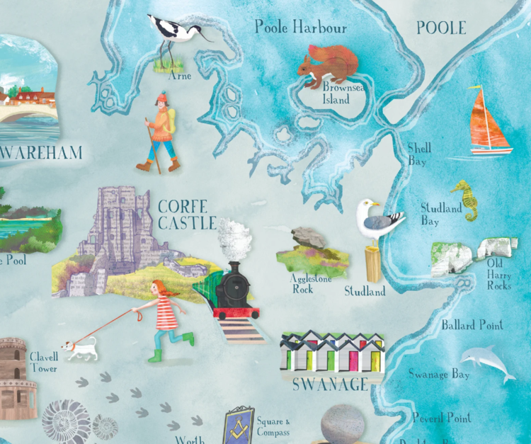 Maria Burns Purbeck Illustrated Map Postcard