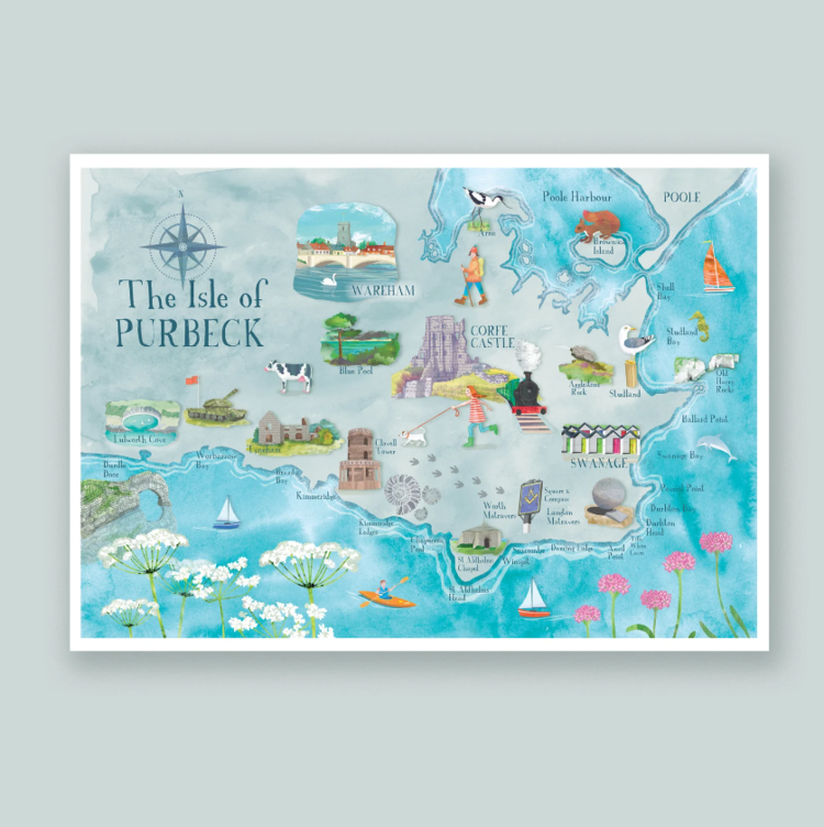 Maria Burns Purbeck Illustrated Map Postcard