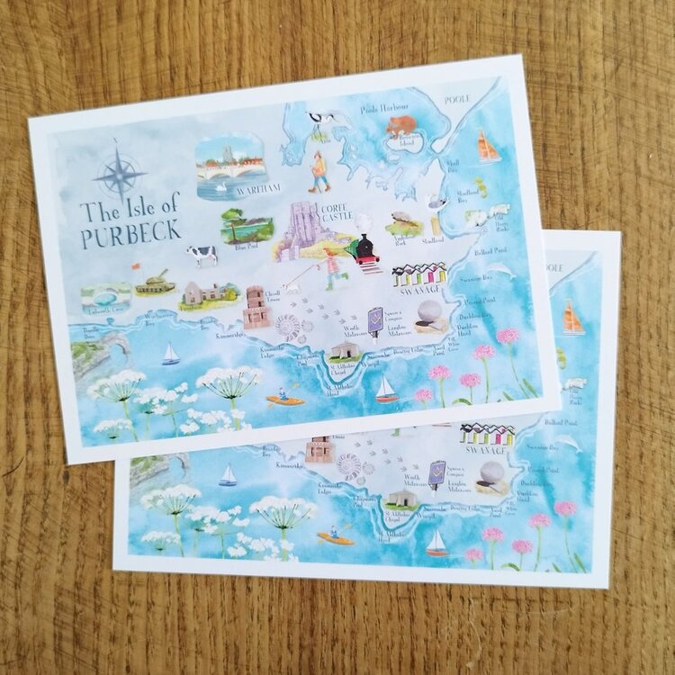 Maria Burns Purbeck Illustrated Map Postcard