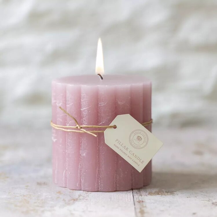 Grand Illusions Dusky Pink Scalloped Pillar Candle