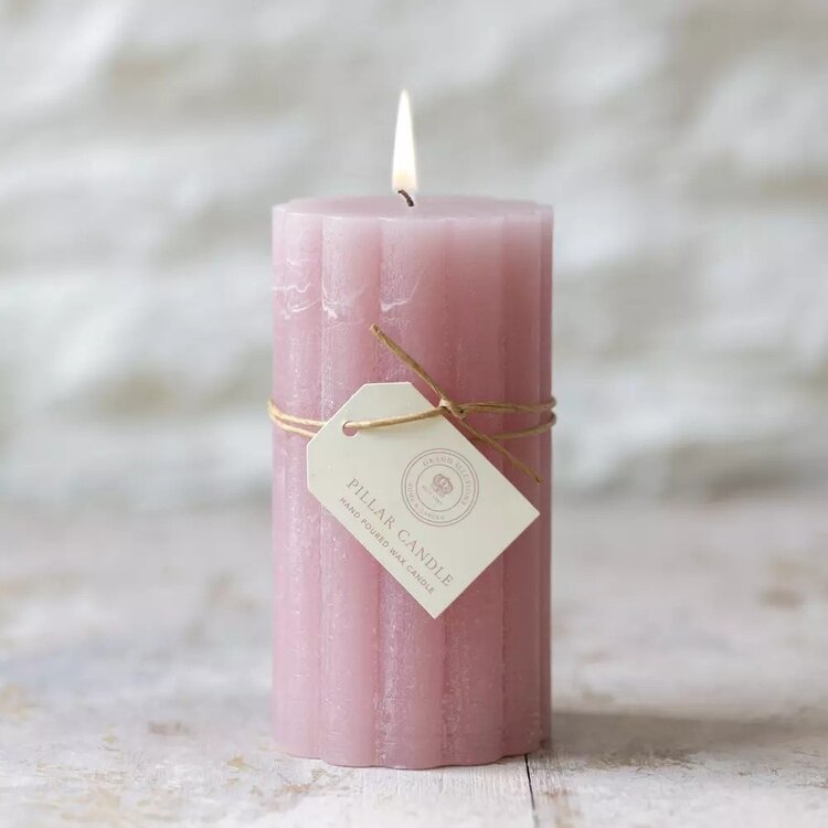 Grand Illusions Dusky Pink Scalloped Pillar Candle