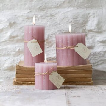 Grand Illusions Dusky Pink Scalloped Pillar Candle