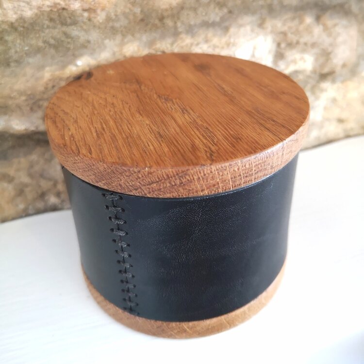 Etched Art Leather & Wood Round Watch Box