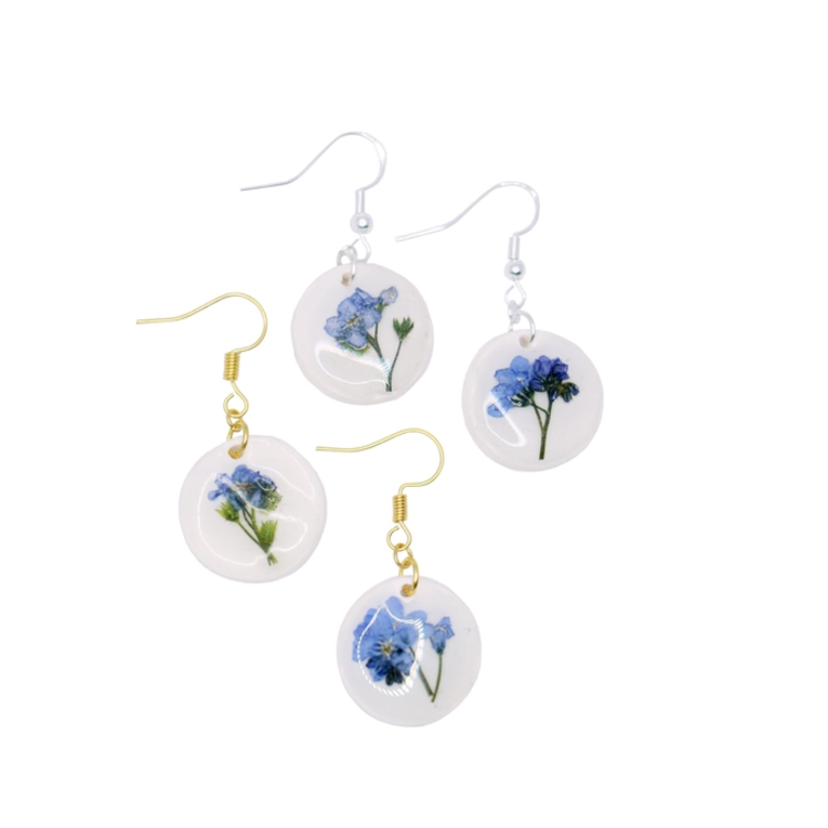 Nordic Flowers Forget-Me-Not Clay Pressed Flower Resin & Sterling Silver Earrings