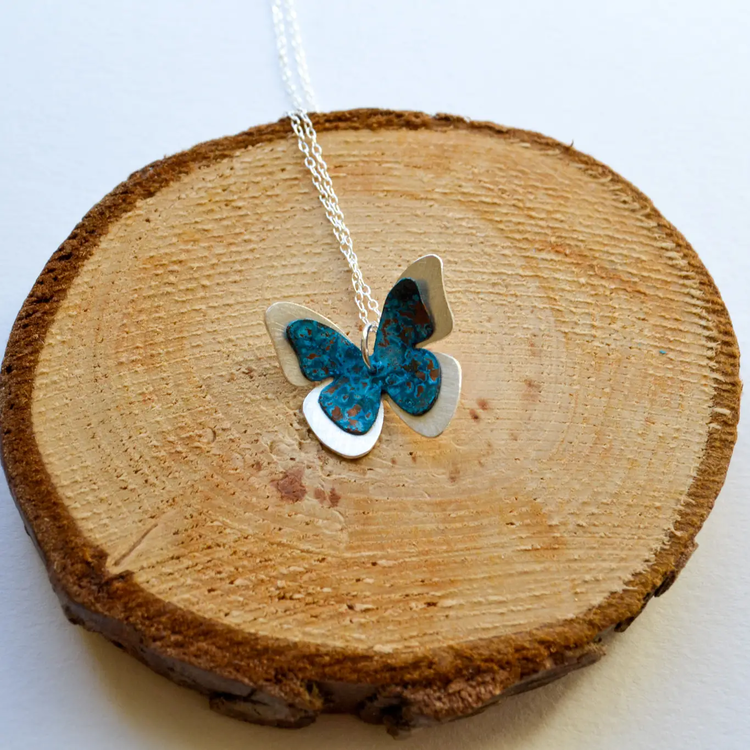 Stephanie Hopkins Silver & Copper Butterfly Necklace