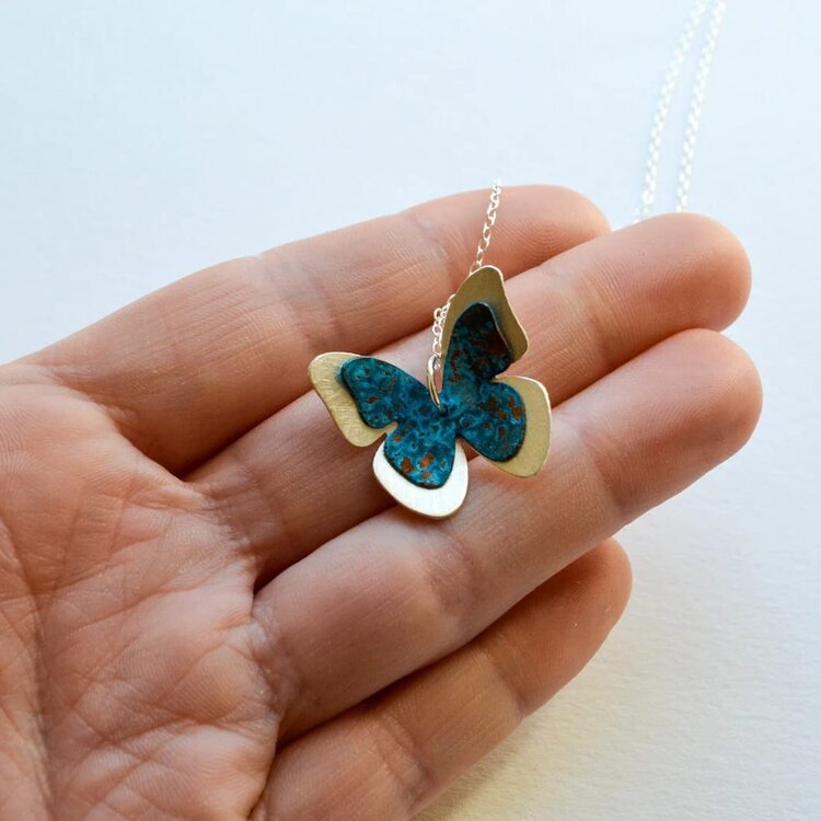 Stephanie Hopkins Silver & Copper Butterfly Necklace