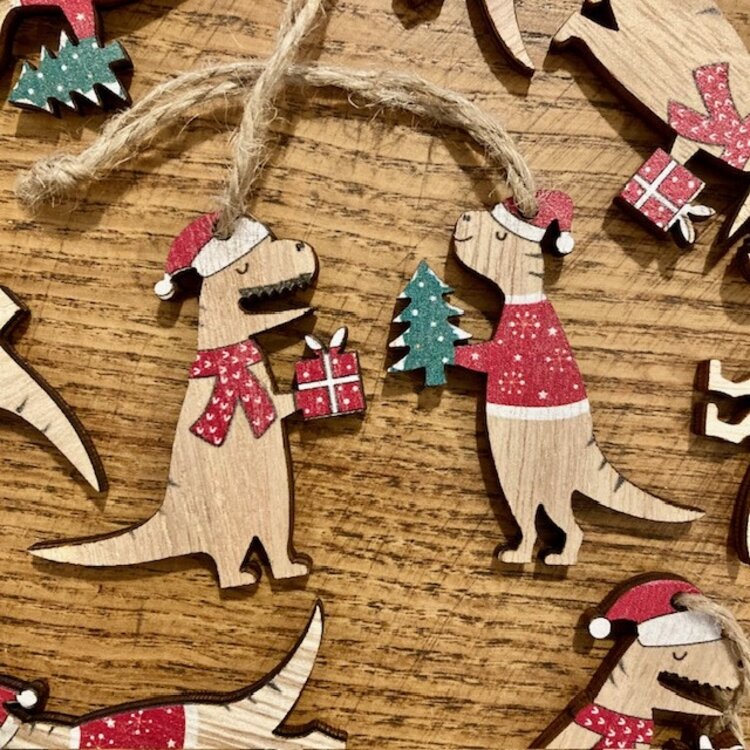 Heaven Sends Wooden Christmas Dinosaur Hanging Decoration