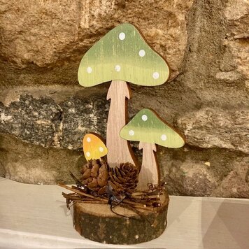 Heaven Sends Colourful Toadstools on Log Slice Decoration
