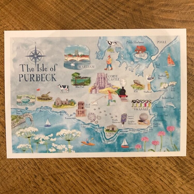 Maria Burns Purbeck Illustrated Map Postcard