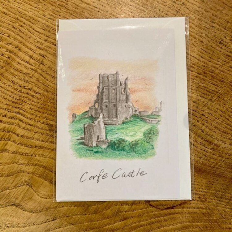 Roger Chouler Corfe Castle Pencil Illustrated Card