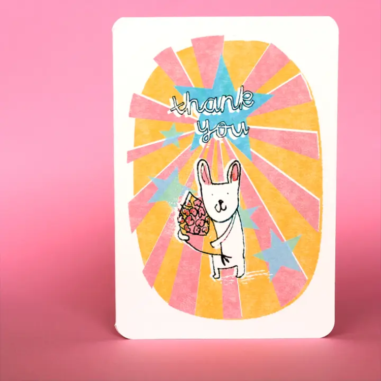 Laura Skilbeck 'Thank You' Flowers Bunny Card