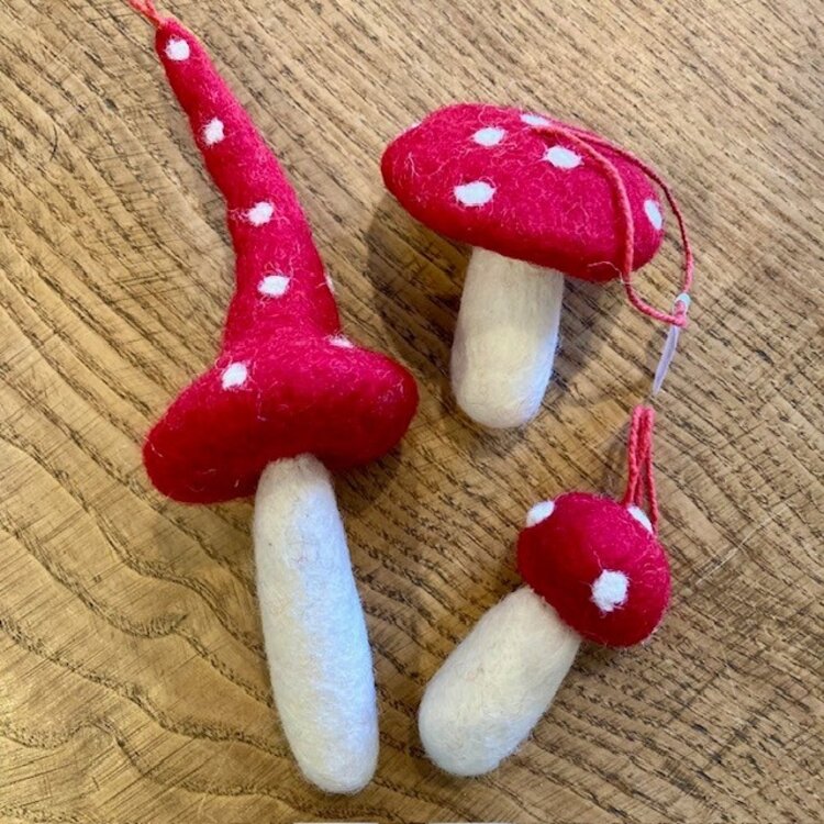 Felt So Good Handmade Felt Red Toadstool Mushroom - Flat
