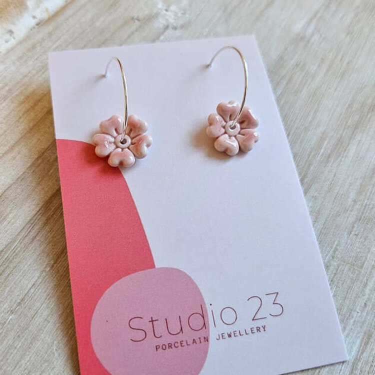 Studio 23 Ceramics Porcelain Clay Flower Drop Earrings