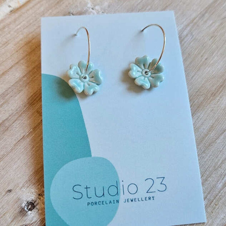 Studio 23 Ceramics Porcelain Clay Flower Drop Earrings