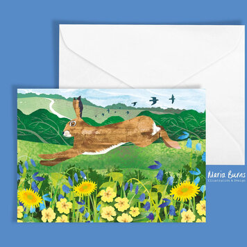 Maria Burns Spring Hare Illustrated Art Card