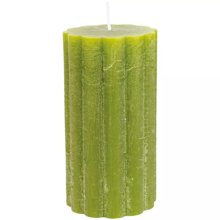 Grand Illusions Fern Green Scalloped Pillar Candle Medium