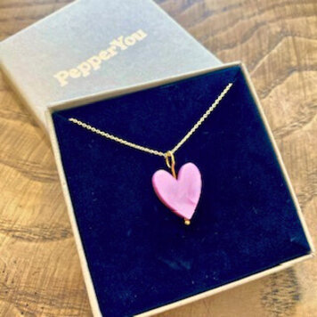 Pepper You 'Love Grows' Gold Heart Necklace - Marble Pink