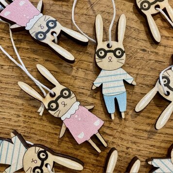 Heaven Sends Hanging Wooden Rabbit Glasses Decoration