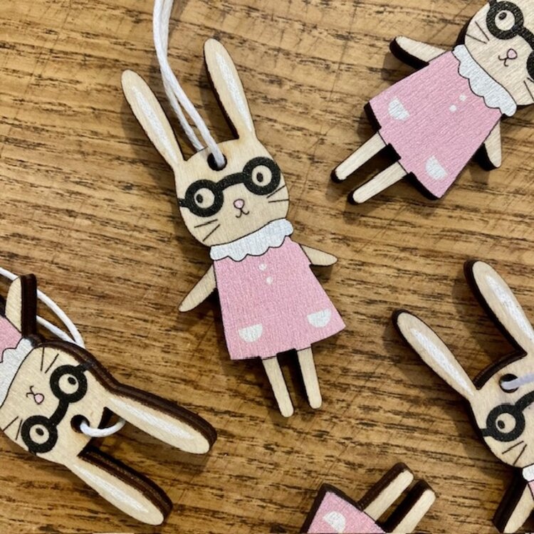 Heaven Sends Hanging Wooden Rabbit Glasses Decoration