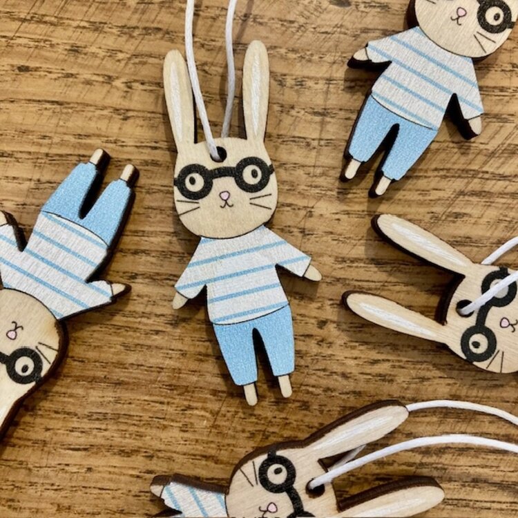 Heaven Sends Hanging Wooden Rabbit Glasses Decoration