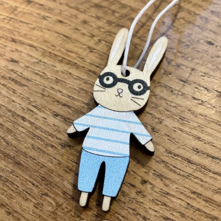 Heaven Sends Hanging Wooden Rabbit Glasses Decoration