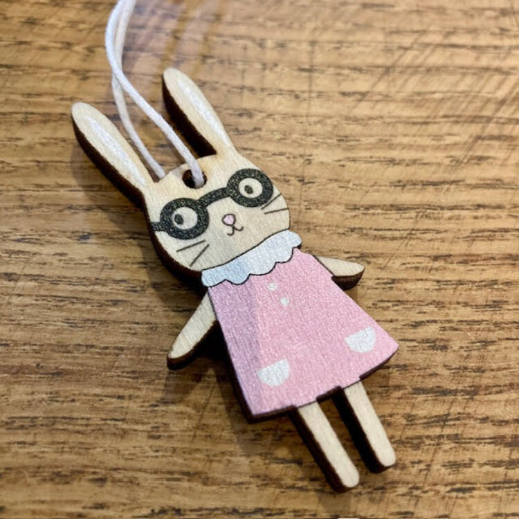 Heaven Sends Hanging Wooden Rabbit Glasses Decoration