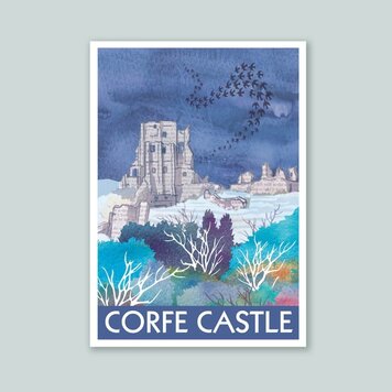 Maria Burns Corfe Castle Illustrated Print - Various Colours