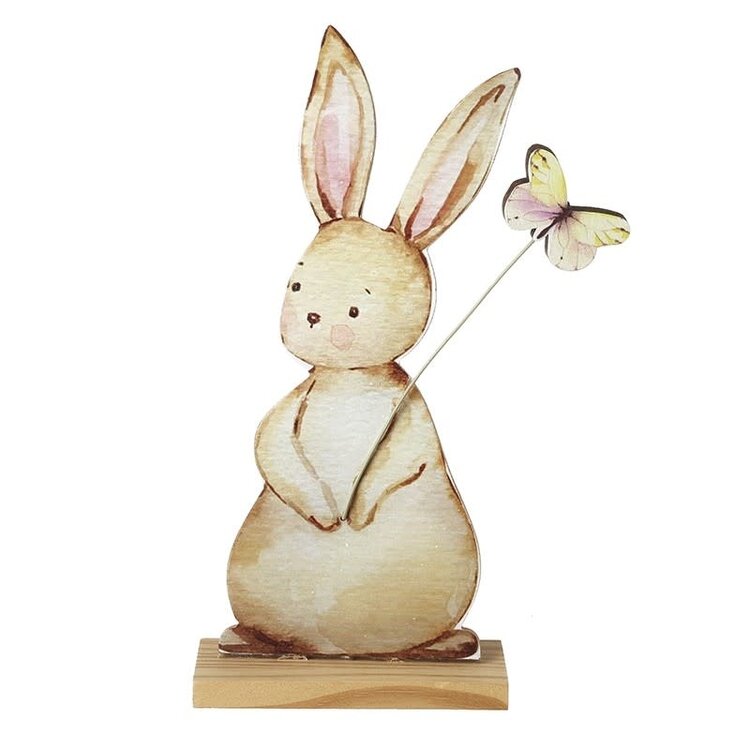 Heaven Sends Wooden Rabbit With Butterfly Standing Decoration