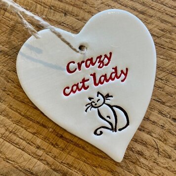 Broadlands Ceramics 'Crazy Cat Lady' Ceramic Heart Plaque