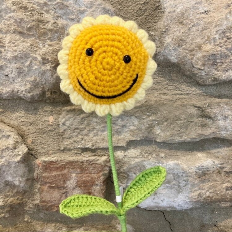 Heaven Sends Knitted Smiley Sunflower Stem