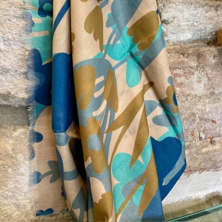 Powder Blue Floral Cotton Scarf