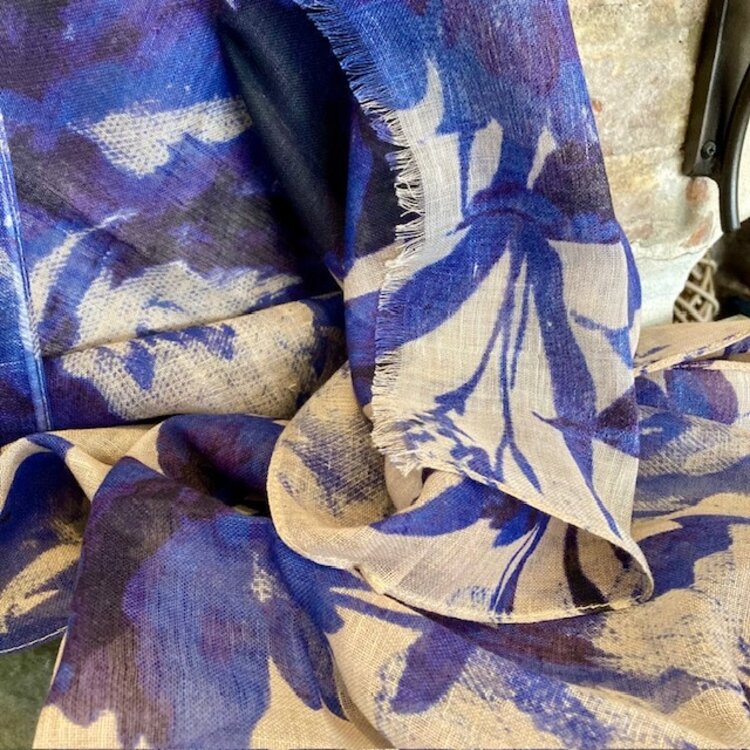 Powder 'China Blue Blooms' Linen/ Cotton Scarf