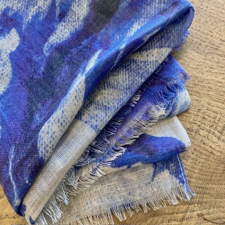 Powder 'China Blue Blooms' Linen/ Cotton Scarf