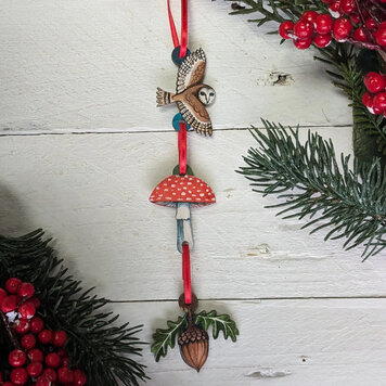Driftwood Designs Owl, Mushroom, Toadstool Hanging Decoration