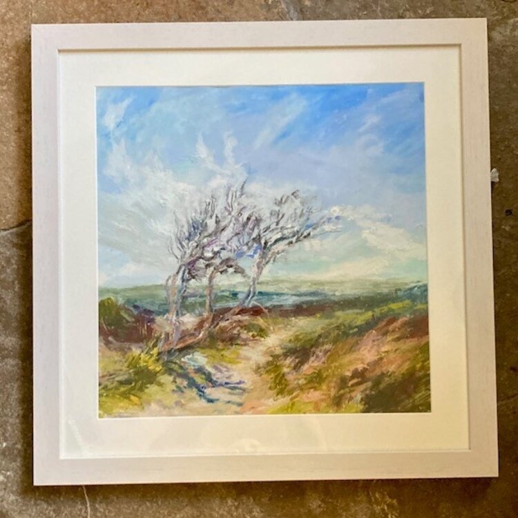 Eleanor Spalding 'Studland Dunes Tree' Oilstick & Oilpastel Framed Original