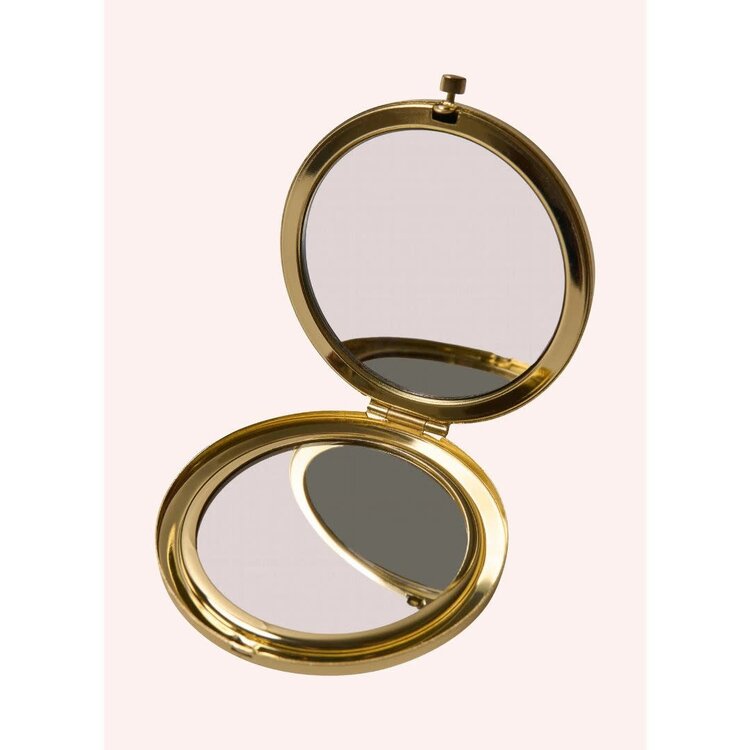 Powder Pink Daisy Embroidered Velvet Compact Mirror