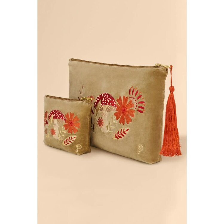 Powder Mini Green Velvet Toadstool Pouch