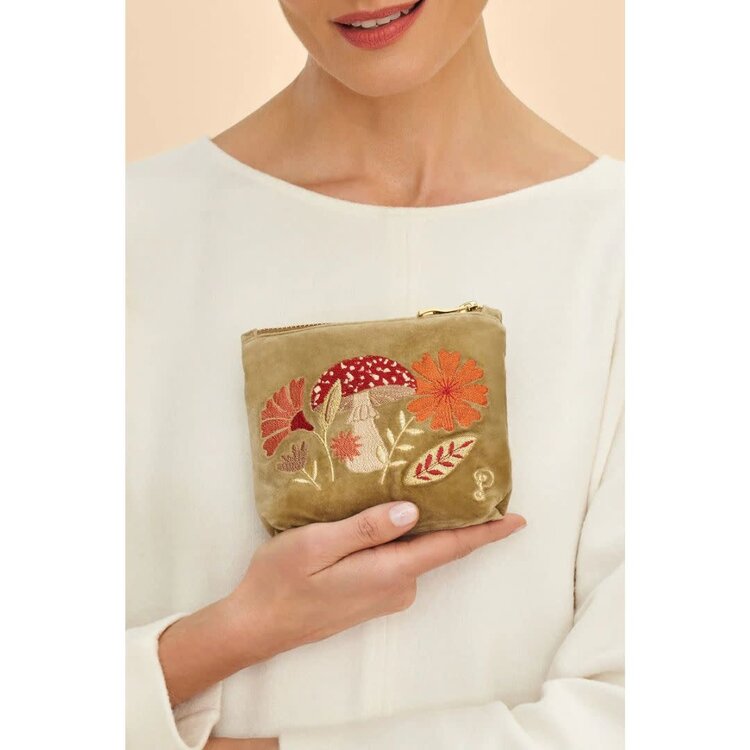 Powder Mini Green Velvet Toadstool Pouch