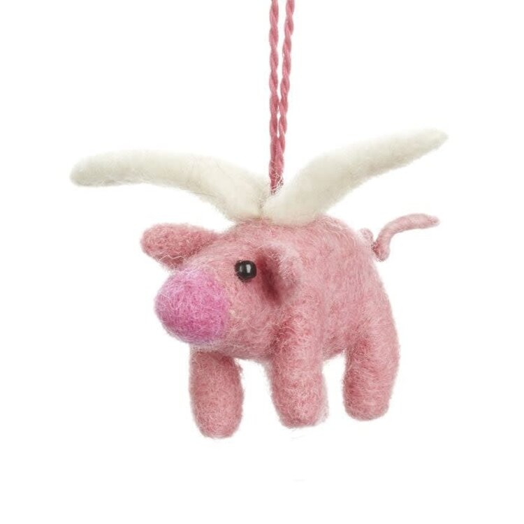 Felt So Good Handmade Felt Flying Pig Hanging Decoration