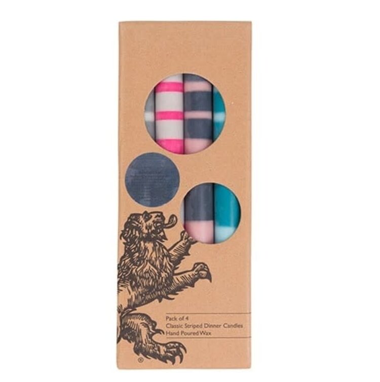 British Colour Standard Striped Eco Dinner Candles Set- Pink, Blue & Grey