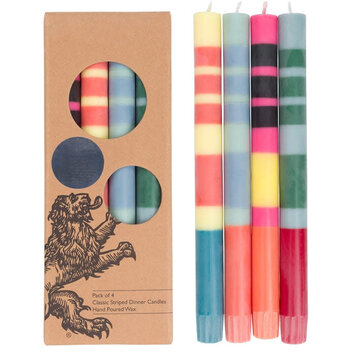 British Colour Standard Striped Eco Dinner Candles Set- Red, Orange & Blue