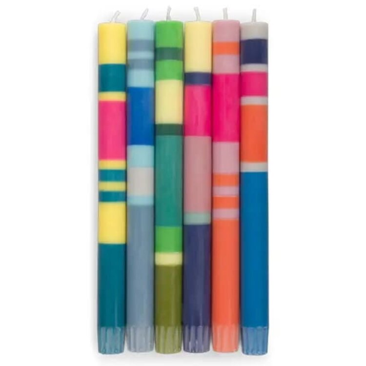 British Colour Standard Striped Eco Dinner Candles - Blue, Pink and Green - Set of 6