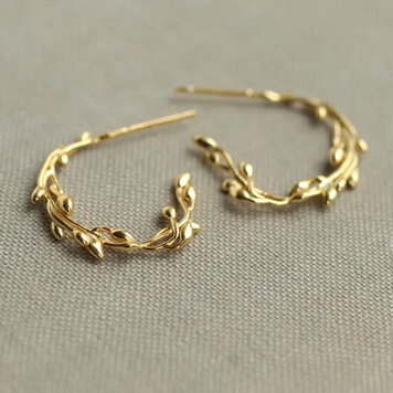 Silk Purse, Sow's Ear Olive Branch Earrings - Gold Plaited Sterling Silver
