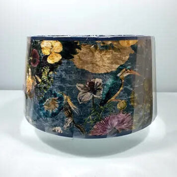Jarapa 'Kingfisher Blue Hortus' Velvet Lampshade- Gold 8"
