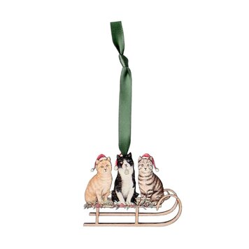 Lottie Murphy Wooden Cats on Sled Hanging Decoration