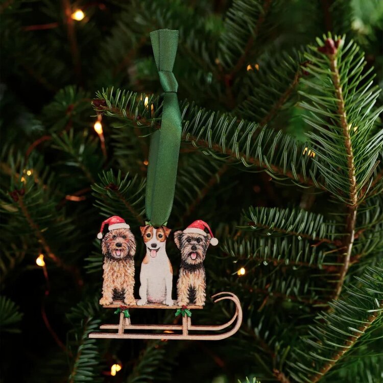 Lottie Murphy Wooden Dogs on Sled Hanging Decoration