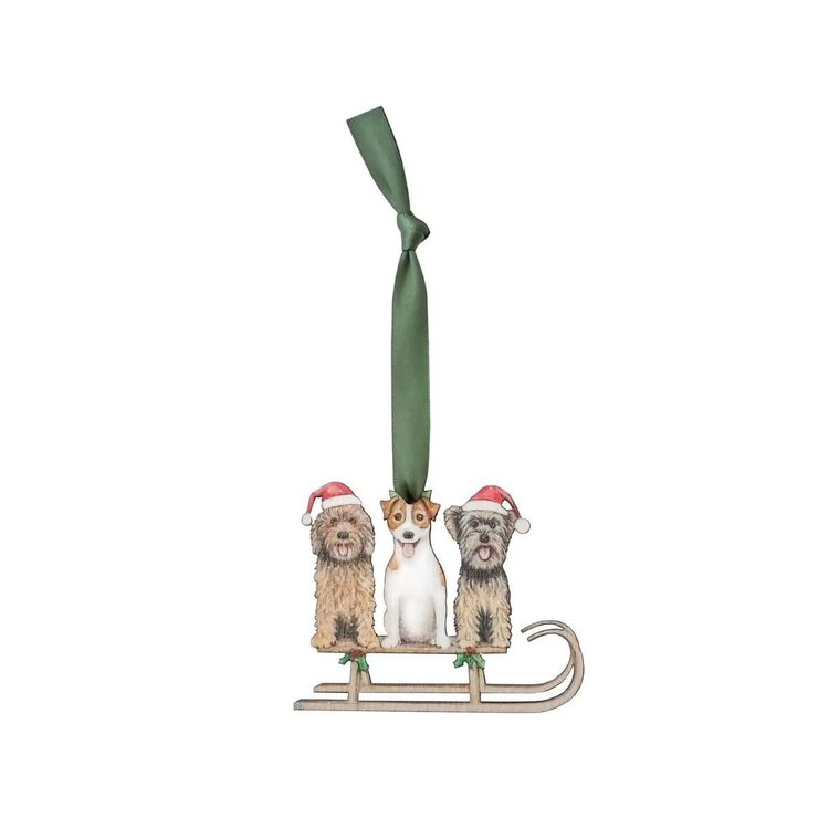 Lottie Murphy Wooden Dogs on Sled Hanging Decoration