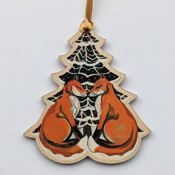 Driftwood Designs Hanging Christmas Decoration- Foxes & Tree