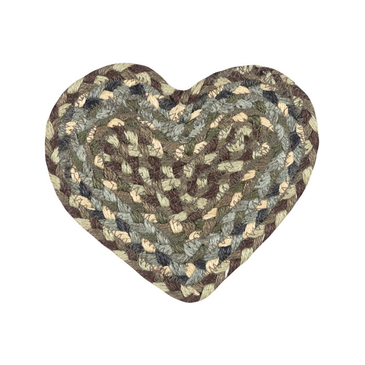 The Braided Rug Company Organic Jute Heart Coaster Hedgerow