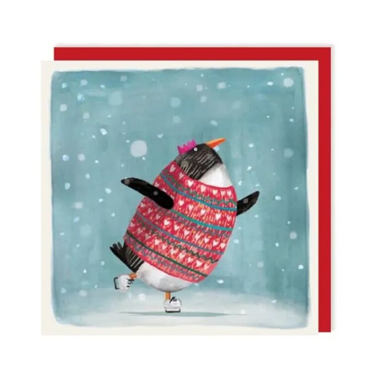 Charley Rabbit Skating Penguin Christmas Card